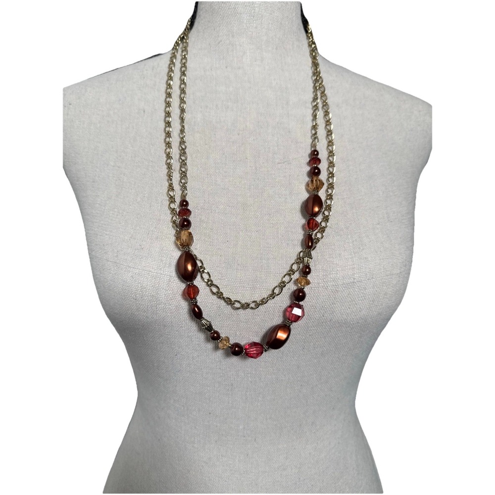 29"‎ Necklace With Multicolor Brown Tone Beads